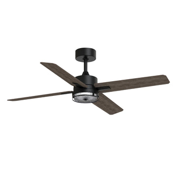 46 Inch Downrod Ceiling Fans With Lights And Remote Control, Modern Outdoor Indoor Dark 4 Blades Led Lights Smart Ceiling Fans For Bedroom, Living Room, And Patios Brown Black Wood Stainless Steel