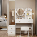 Full Body Mirror Cabinet Round Mirror Led Vanity Table Cushioned Stool, 17