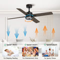 46 Inch Downrod Ceiling Fans With Lights And Remote Control, Modern Outdoor Indoor Dark 4 Blades Led Lights Smart Ceiling Fans For Bedroom, Living Room, And Patios Set Of 2 Brown Black Wood