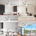 52 Inch Downrod Ceiling Fans With Lights And Remote Control, Modern Outdoor Indoor White 3 Blades Led Lights Smart Ceiling Fans For Bedroom, Living Room, And Patios Set Of 2 White Abs Steel Q235