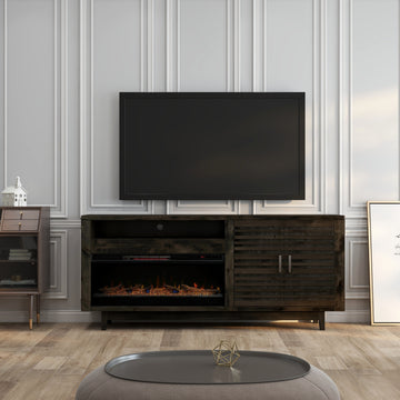 Avondale 83 Inch Electric Fireplace Tv Console, For Tvs Up To 95 Inches, Minimal Assembly, Charcoal Brown Finish Electric Gray Primary Living Space Alder Yes Insert Electric 41 50 No Grey 400 Vent Free Contemporary,Modern,Transitional Wood