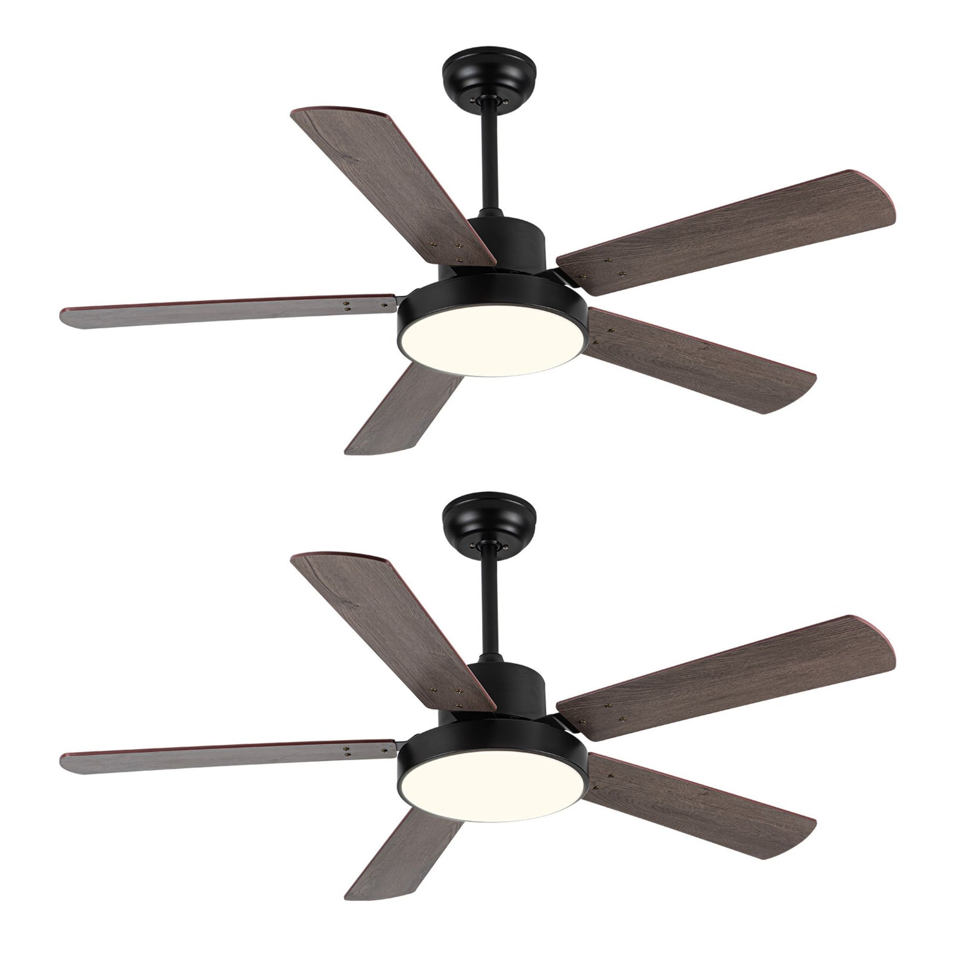 52 Inch Downrod Ceiling Fans With Lights And Remote Control, Modern Outdoor Indoor Wood And Dark 5 Blades Led Lights Smart Ceiling Fans For Bedroom, Living Room, And Patios Set Of 2 Brown Black Wood