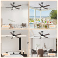 52 Inch Downrod Ceiling Fans With Lights And Remote Control, Modern Outdoor Indoor Wood And Dark 5 Blades Led Lights Smart Ceiling Fans For Bedroom, Living Room, And Patios Set Of 2 Brown Black Wood