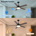 52 Inch Downrod Ceiling Fans With Lights And Remote Control, Modern Outdoor Indoor Wood And Dark 5 Blades Led Lights Smart Ceiling Fans For Bedroom, Living Room, And Patios Wood Wood Stainless Steel