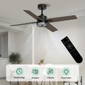 46 Inch Downrod Ceiling Fans With Lights And Remote Control, Modern Outdoor Indoor Dark 4 Blades Led Lights Smart Ceiling Fans For Bedroom, Living Room, And Patios Brown Black Wood Stainless Steel