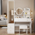 Full Body Mirror Cabinet Round Mirror Led Vanity Table Cushioned Stool, With 2 Ac 2 Usb Power Station,17