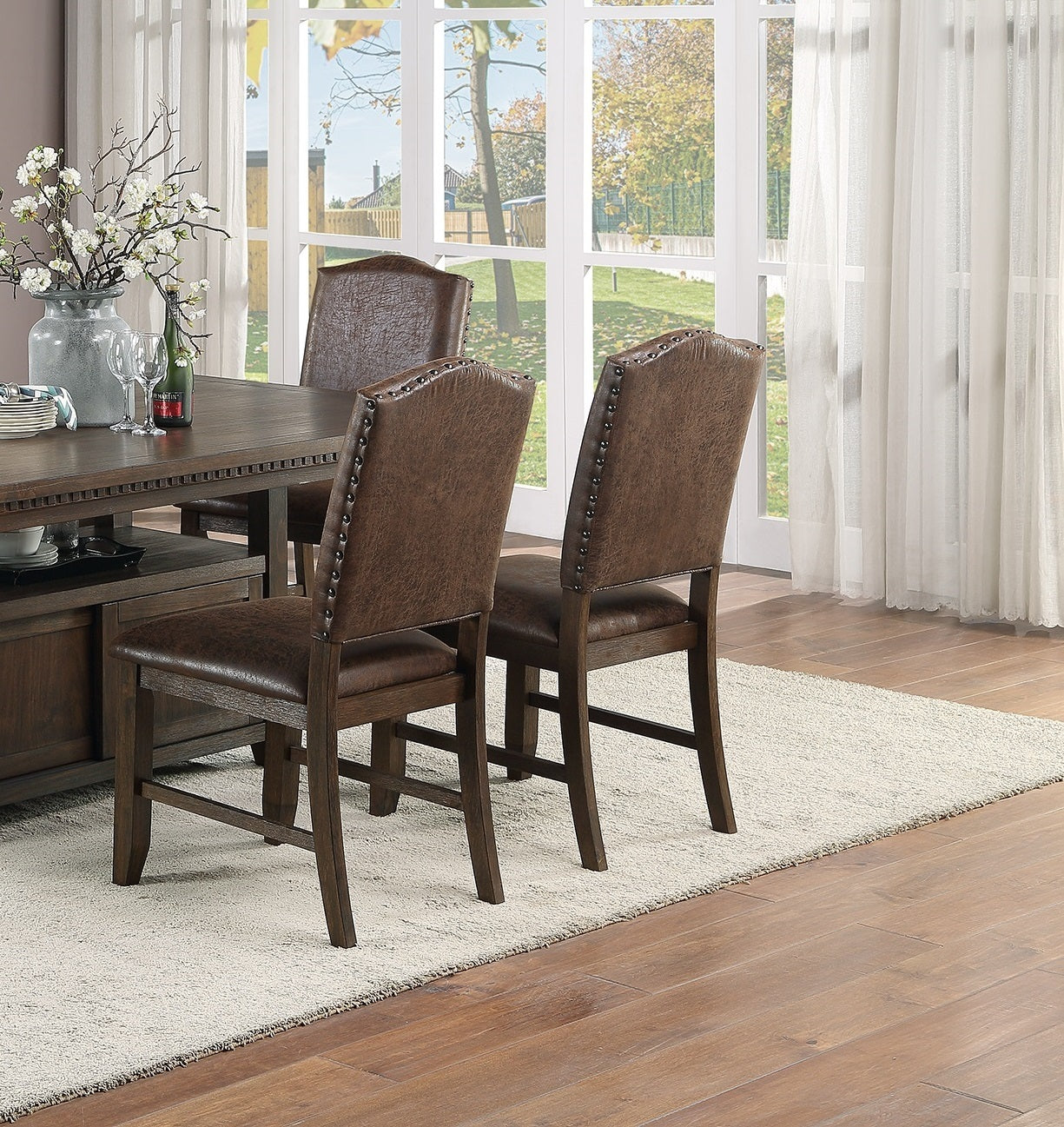 Classic Design Brown Rustic Espresso Finish Faux Leather Set Of 2 Side Chairs Dining Room Furniture Rubber Wood Foam Cushion Espresso Brown Dining Room Contemporary,Modern Dining Chairs Rubberwood Solid Back Solid Wood