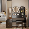 Full Body Mirror Cabinet Round Mirror Led Vanity Table Cushioned Stool, With 2 Ac 2 Usb Power Station,17