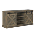Farmhouse 66 Inch Tv Stand Console For Tvs Up To 80 Inches, No Assembly Required, Barnwood Finish Brown Brown Primary Living Space 60 69 Inches 80 89 Inches Farmhouse,Lodge,Rustic Alder 80 Inches Wood