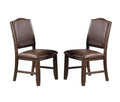 Classic Design Brown Rustic Espresso Finish Faux Leather Set Of 2 Side Chairs Dining Room Furniture Rubber Wood Foam Cushion Espresso Brown Dining Room Contemporary,Modern Dining Chairs Rubberwood Solid Back Solid Wood