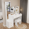 Full Body Mirror Cabinet Round Mirror Led Vanity Table Cushioned Stool, With 2 Ac 2 Usb Power Station,17