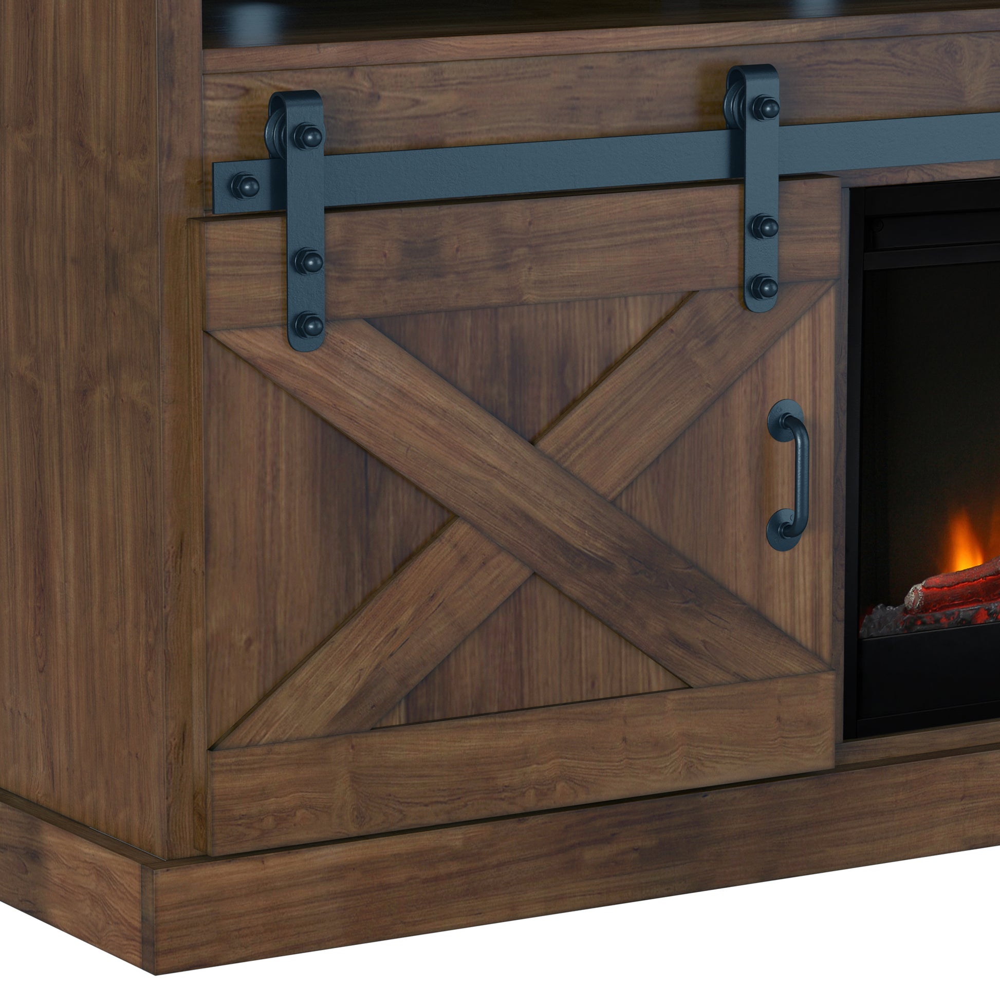 Farmhouse 93 Inch Electric Fireplace Tv Stand For Tvs Up To 100 Inches, Minimal Assembly, Aged Whiskey Finish Electric Brown Primary Living Space Alder Yes Insert Electric 41 50 Yes Brown 400 Vent Free Farmhouse,Lodge,Rustic Wood