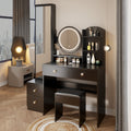 Full Body Mirror Cabinet Round Mirror Led Vanity Table Cushioned Stool, 17