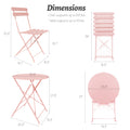 3 Pieces Patio Bistro Balcony Metail Chair Table Set Pink Yes Pink Rust Resistant Frame Fade Resistant Cushion Foam Metal