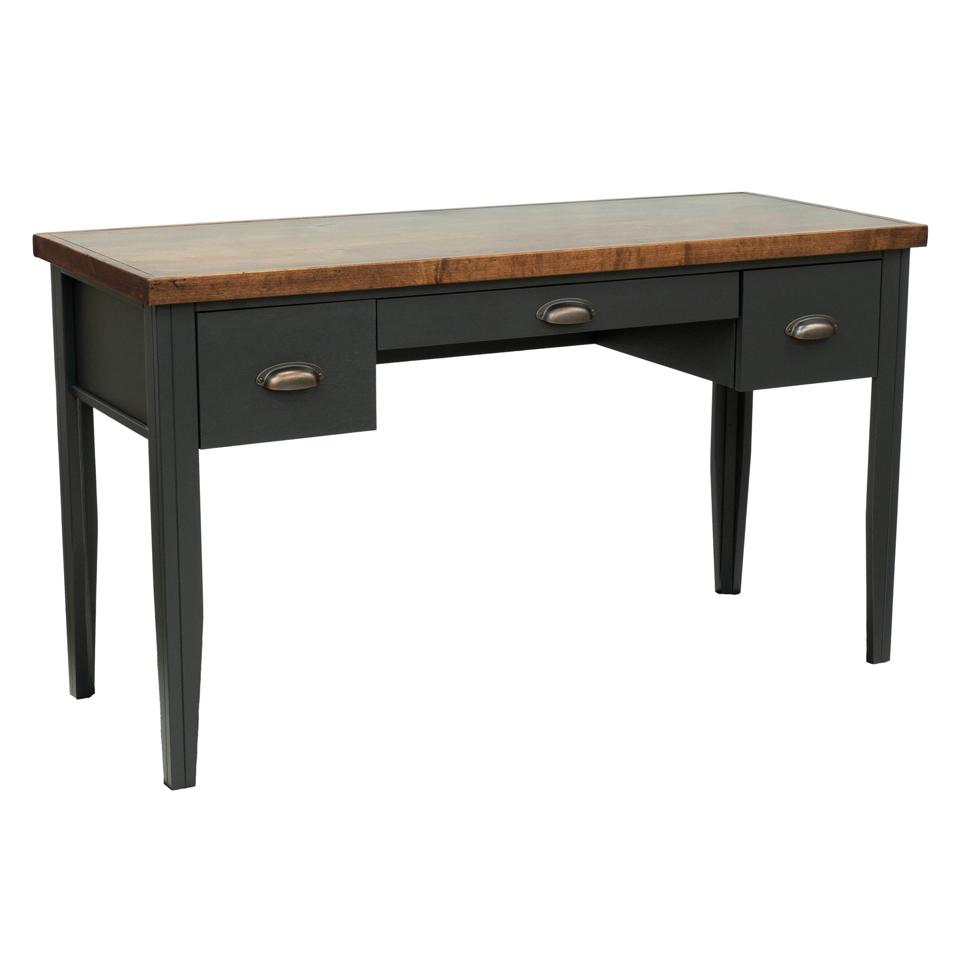 Essex 53 Inch Writing Desk, No Assembly Required, Black And Whiskey Finish Black Keyboard Tray Writting Desk Office Coastal,Farmhouse Freestanding Poplar Rectangular Drawers Desk Wood