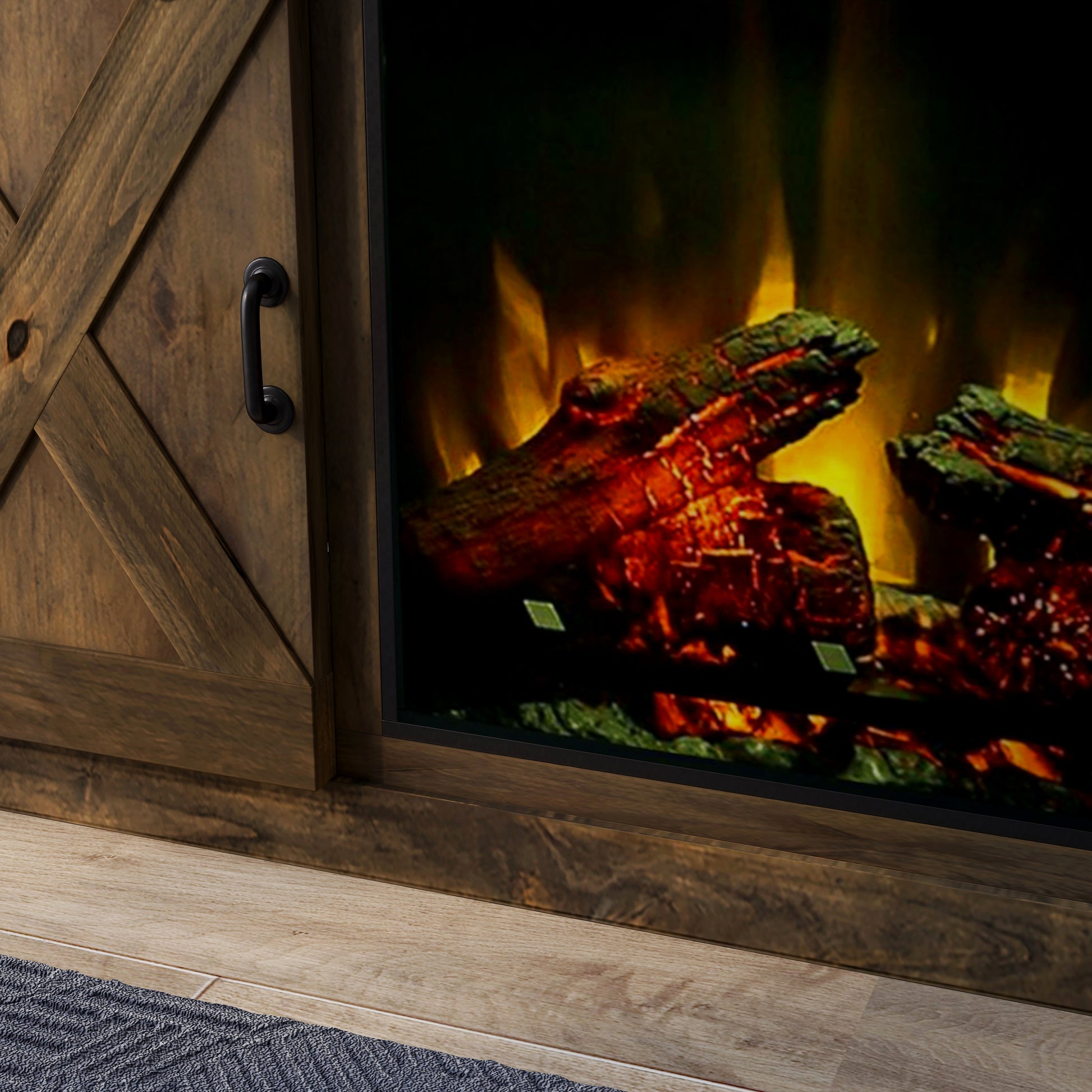 Farmhouse 66 Inch Electric Fireplace Tv Stand For Tvs Up To 80 Inches, Minimal Assembly, Barnwood Finish Electric Brown Primary Living Space Alder Yes Insert Electric Up To 40 No Brown 400 Vent Free Farmhouse,Lodge,Rustic Wood
