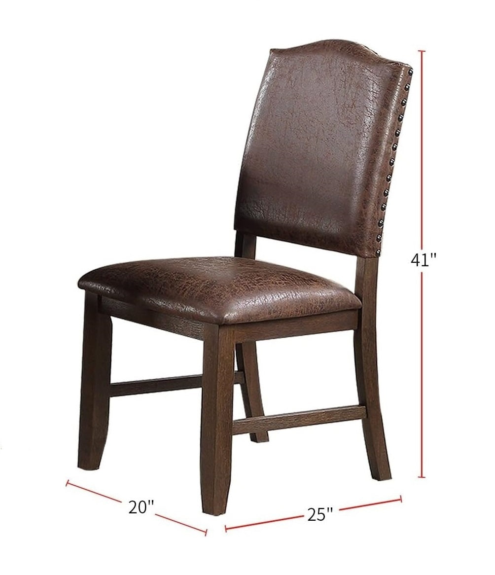 Classic Design Brown Rustic Espresso Finish Faux Leather Set Of 2 Side Chairs Dining Room Furniture Rubber Wood Foam Cushion Espresso Brown Dining Room Contemporary,Modern Dining Chairs Rubberwood Solid Back Solid Wood