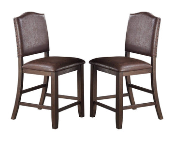 Classic Design Rustic Espresso Finish Faux Leather Set Of 2Pc High Chairs Dining Room Furniture Counter Height Chairs Foam Cushion Dining Room Espresso Brown Dining Room Contemporary,Modern Dining Chairs Rubberwood Solid Back Set Of 2 Solid Wood