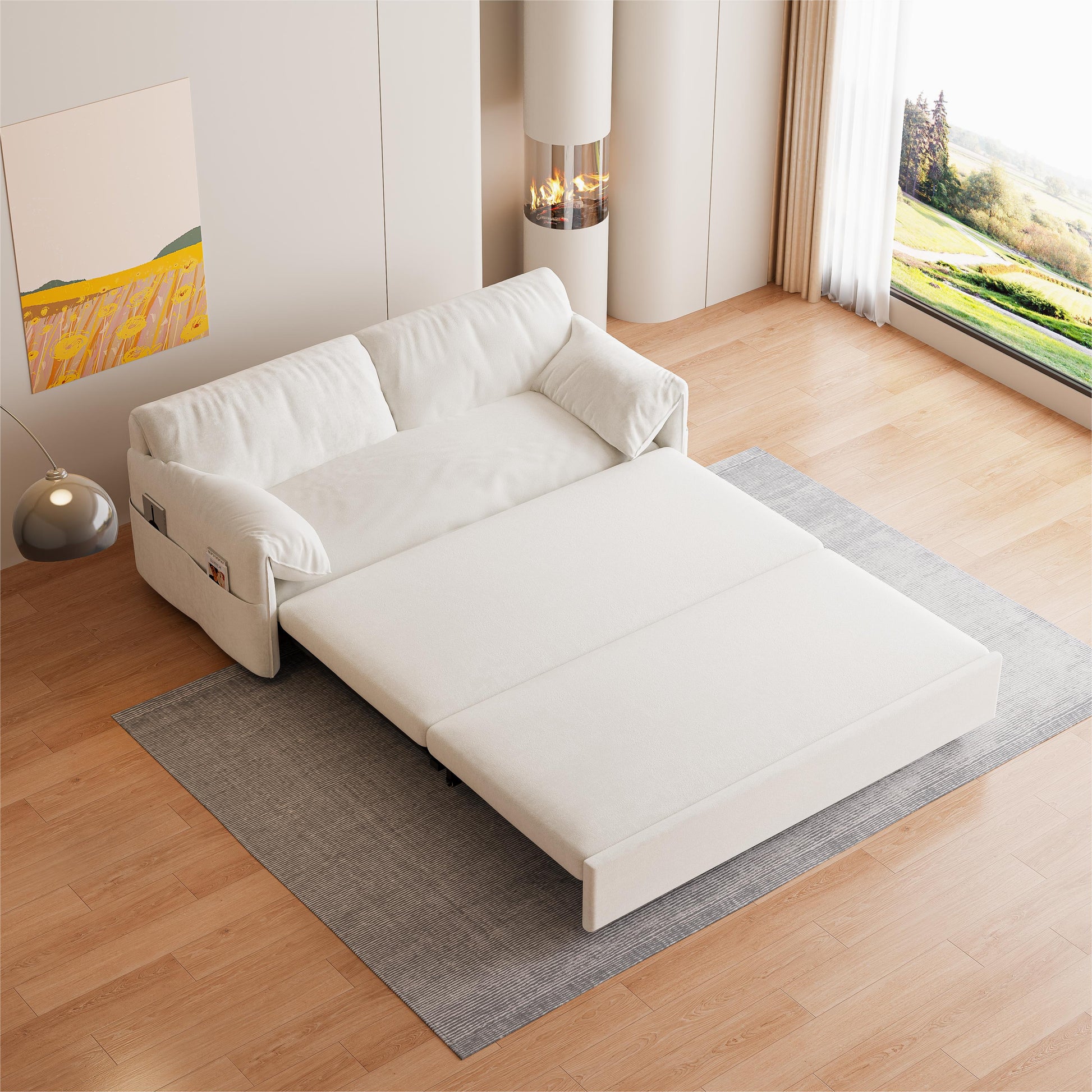 63.8" Queen Pull Out Sofa Bed, 3 In 1 Convertible Sleeper Sofa With Side Storage,Multi Functional Velvet Loveseat Bed For Living Room,Bedroom,Apartment,Office,Beige Old Sku:W1885122051 Beige Velvet Velvet 2 Seat