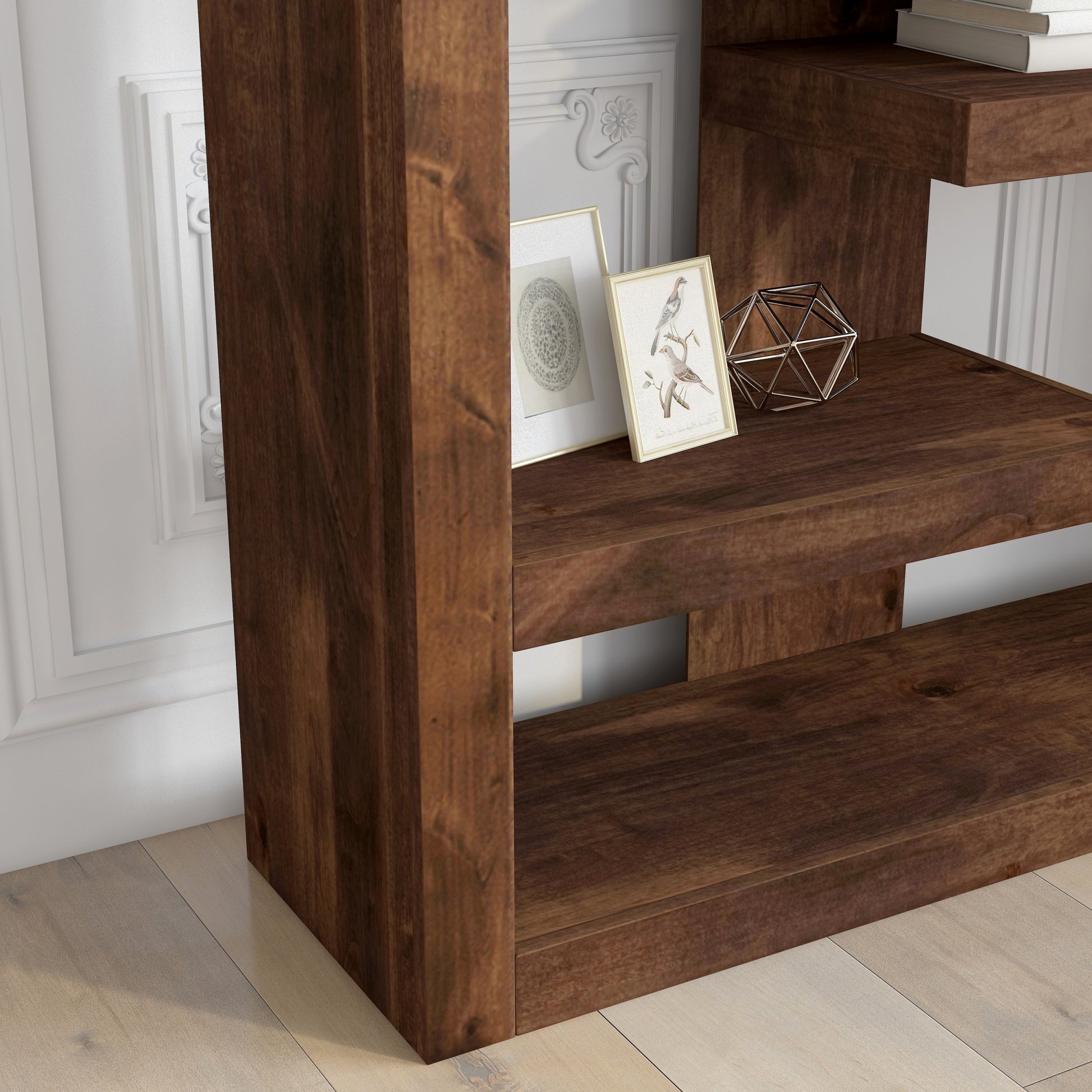 Sausalito 72 Inch High 6 Shelf Bookcase, No Assembly Required, Whiskey Finish 6 Brown Brown Standard Horizontal Office Open Back Wood Modern,Rustic Alder Wood