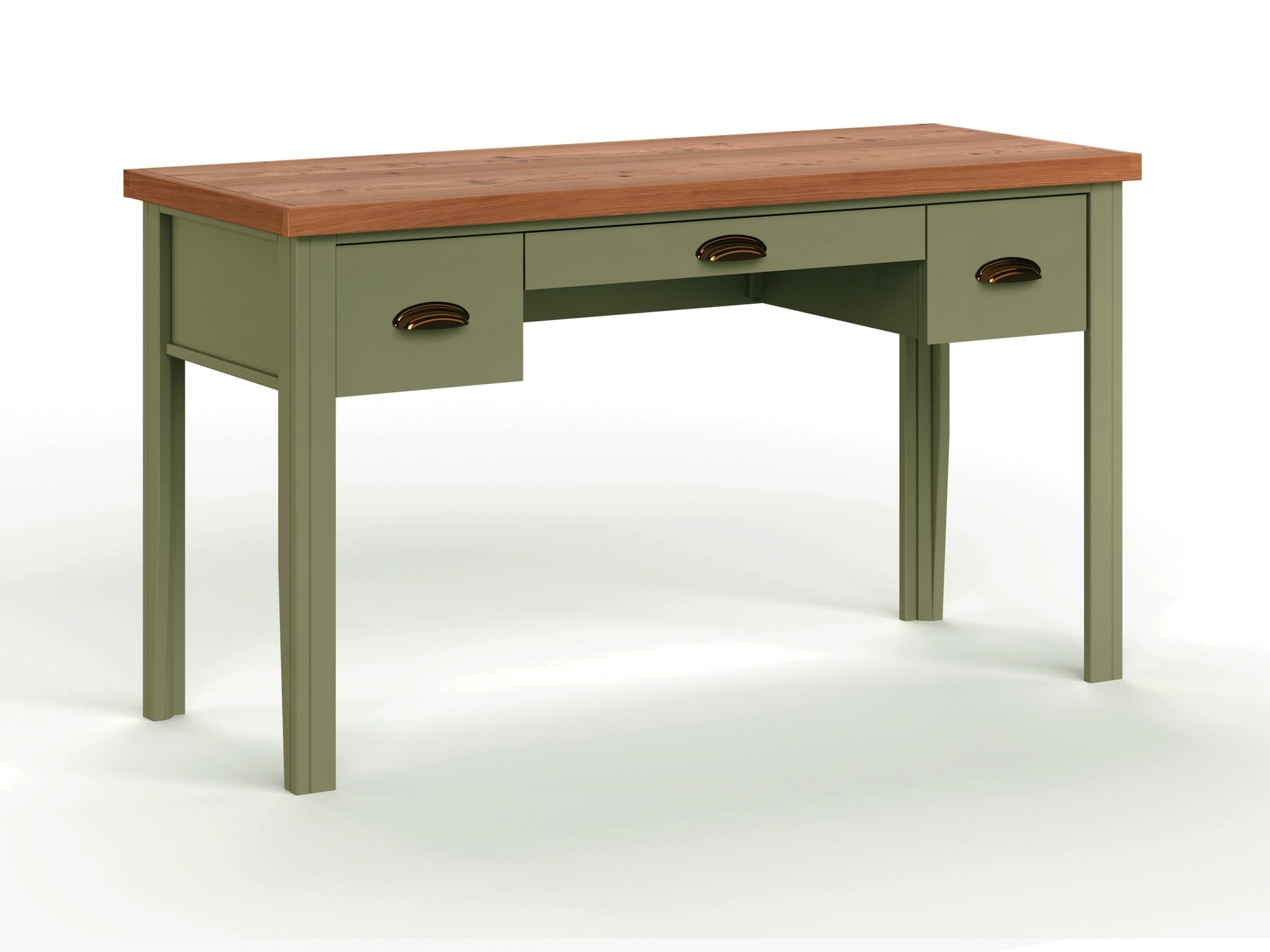 Vineyard 53 Inch Writing Desk, No Assembly Required, Sage Green And Fruitwood Finish Green Keyboard Tray Writting Desk Office Coastal,Farmhouse Freestanding Poplar Rectangular Drawers Desk Wood