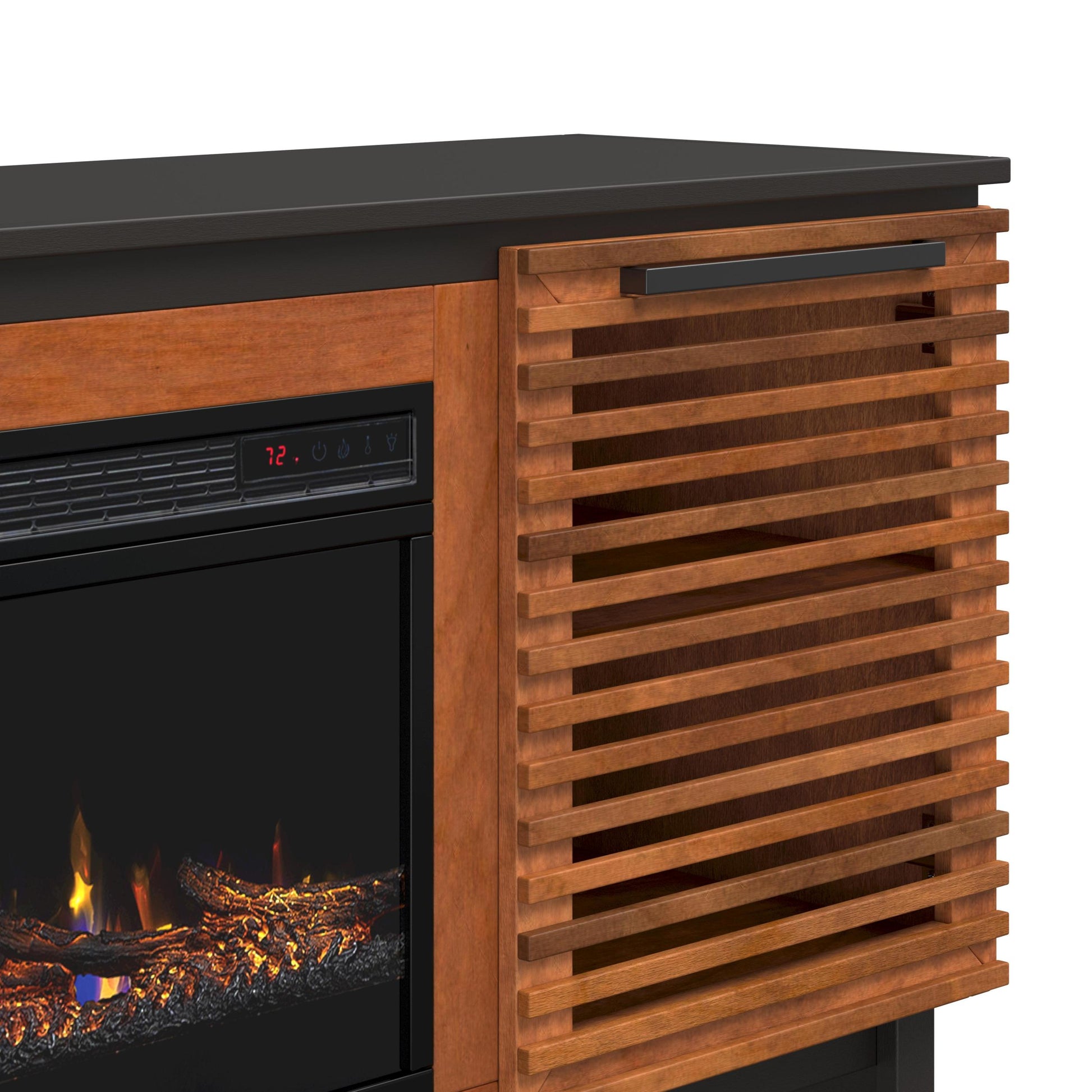 Graceland 86 Inch Fireplace Tv Stand Console For Tvs Up To 100 Inches, Minimal Assembly, Black With Bourbon Finish Electric Brown Primary Living Space Poplar Yes Insert Electric 41 50 No Brown 400 Vent Free Contemporary,Modern,Scandinavian Wood