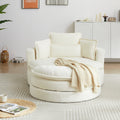 52'Swivel Accent Barrel Modern Beige Sofa Lounge Club Big Round Chair With Storage Ottoman Chenille Fabric For Living Room Hotel With 4 Pillows Beige Foam Chenille