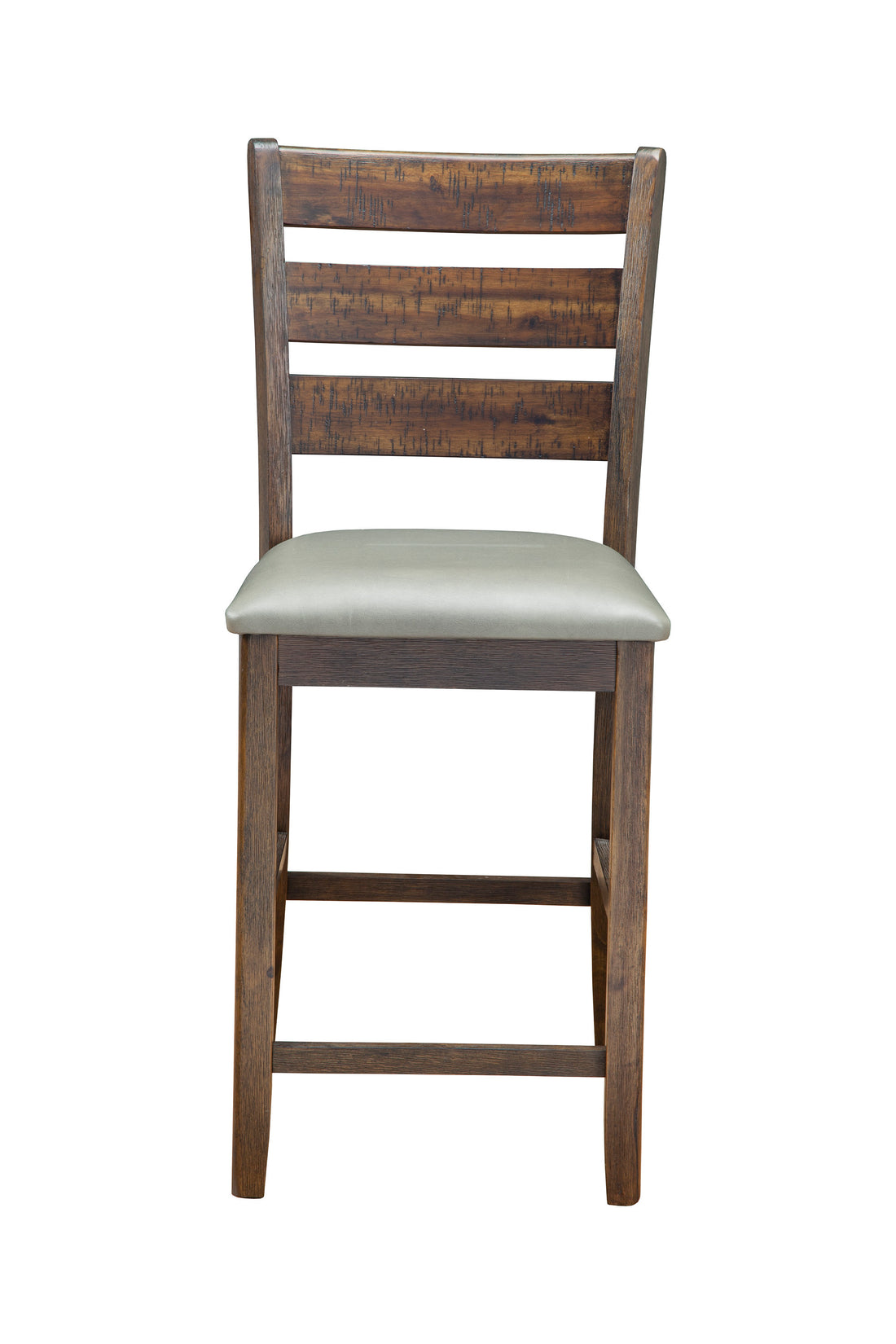 Wooden Pub Height Chairs With Slatted Back And Footrest, Set Of Two, Brown And Gray Brown Gray Wood Fabric