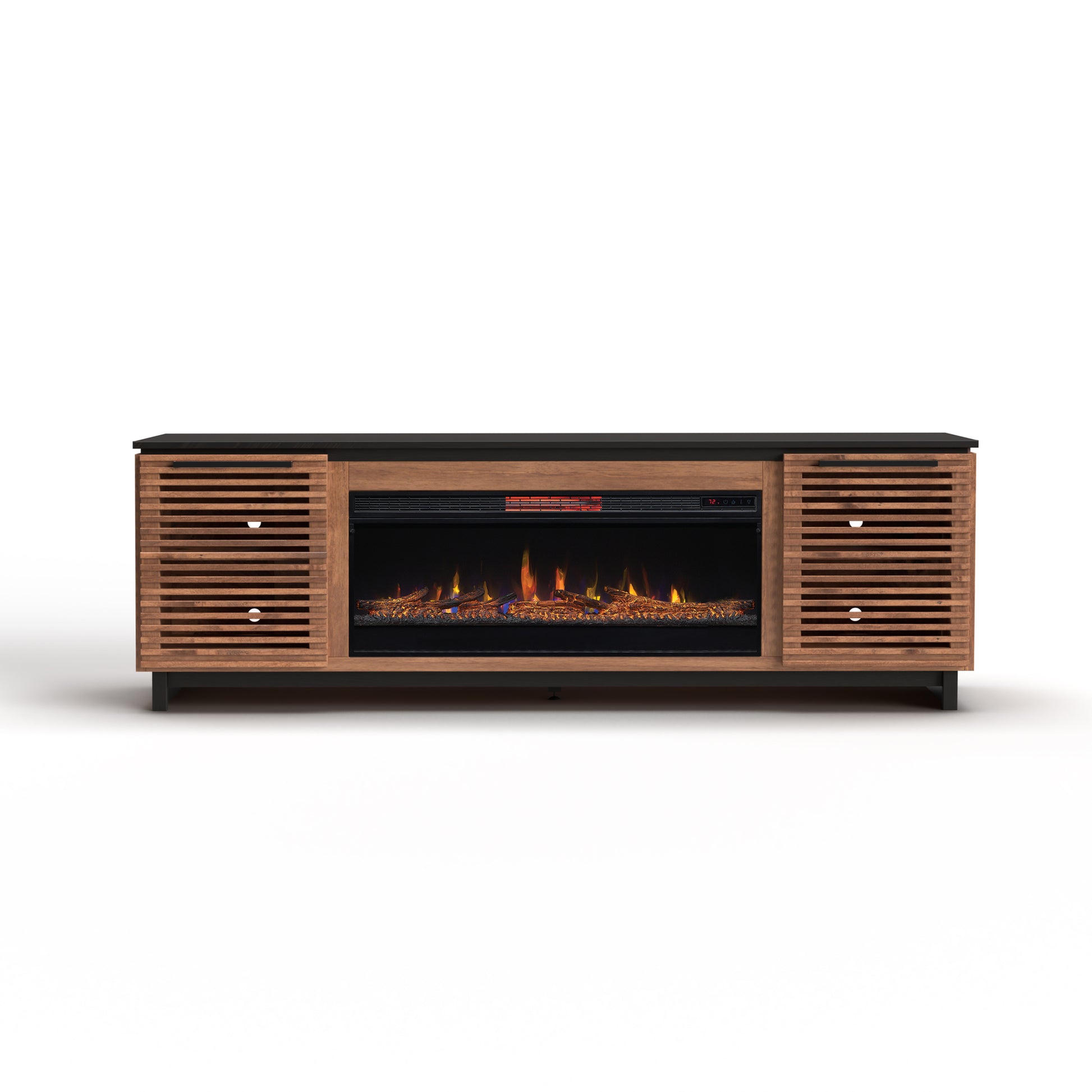 Graceland 86 Inch Fireplace Tv Stand Console For Tvs Up To 100 Inches, Minimal Assembly, Black With Bourbon Finish Electric Brown Primary Living Space Poplar Yes Insert Electric 41 50 No Brown 400 Vent Free Contemporary,Modern,Scandinavian Wood
