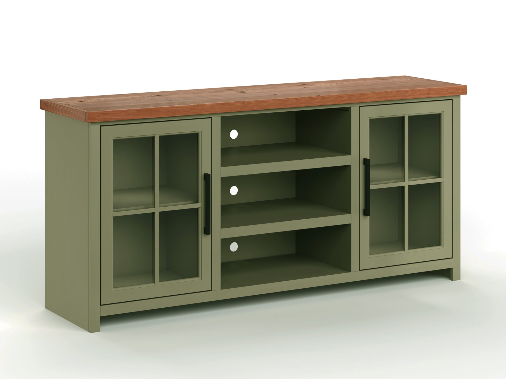 Vineyard 67 Inch Tv Stand Console For Tvs Up To 80 Inches, No Assembly Required, Sage Green And Fruitwood Finish Green Primary Living Space 75 Inches 70 79 Inches Coastal,Farmhouse Poplar 75 Inches Wood