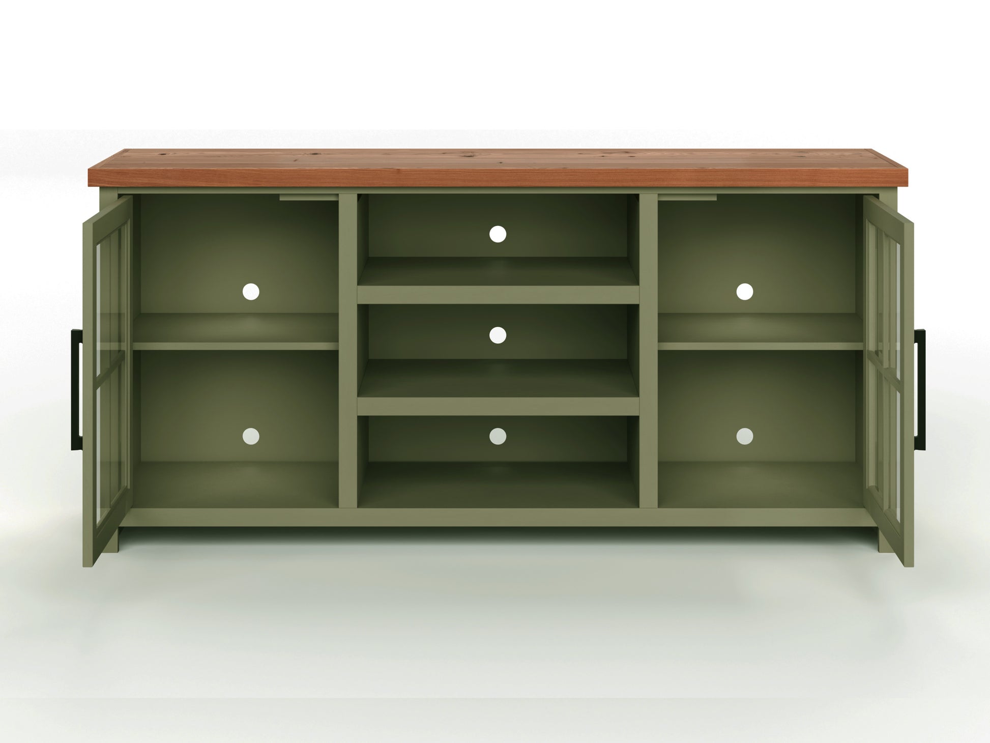 Vineyard 67 Inch Tv Stand Console For Tvs Up To 80 Inches, No Assembly Required, Sage Green And Fruitwood Finish Green Primary Living Space 75 Inches 70 79 Inches Coastal,Farmhouse Poplar 75 Inches Wood