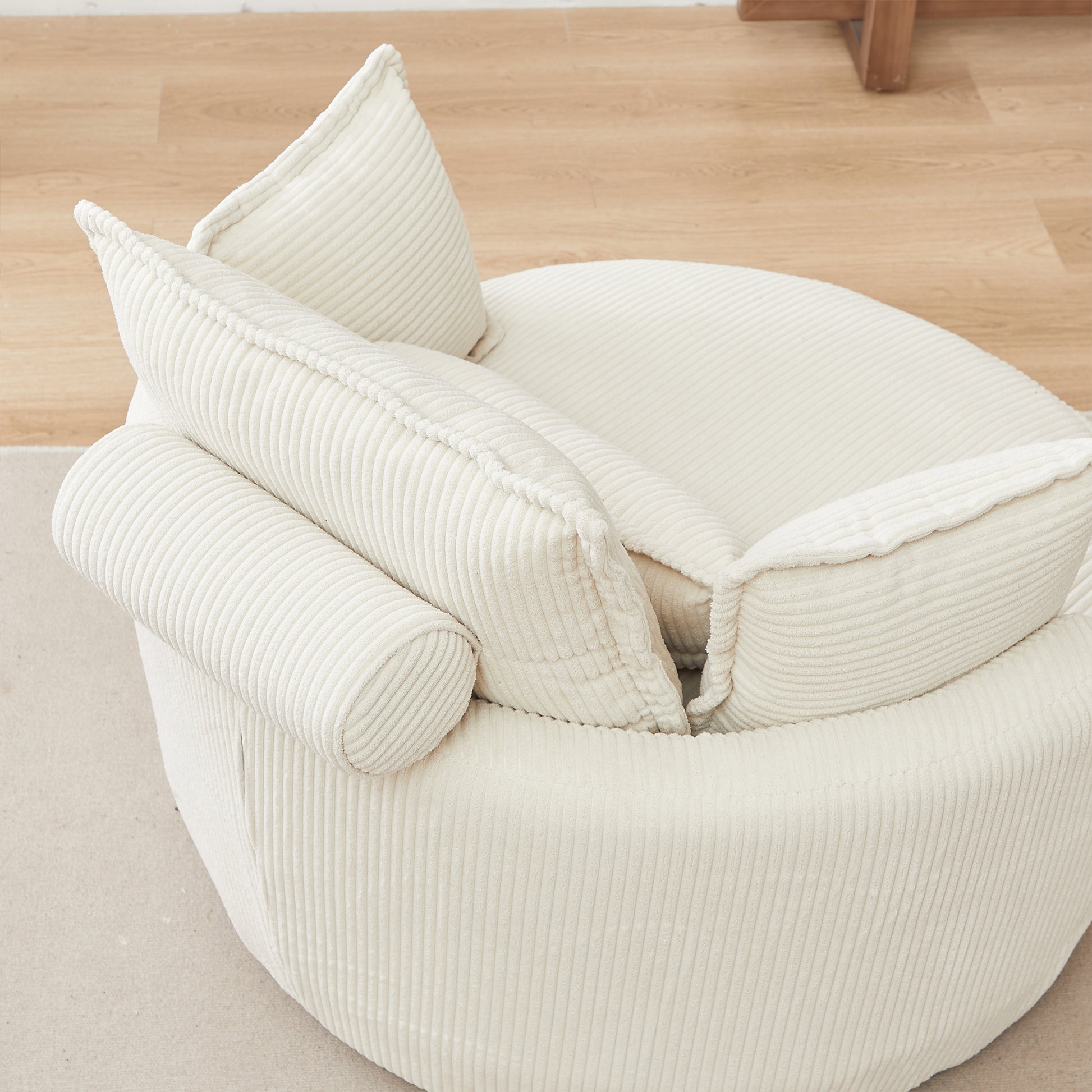 38"W Oversized Swivel Chair With Moon Storage Ottoman For Living Room, Modern Accent Round Loveseat Circle Swivel Barrel Chairs For Bedroom Cuddle Sofa Chair Lounger Armchair, 4 Pillows,Corduroy Beige Foam Corduroy