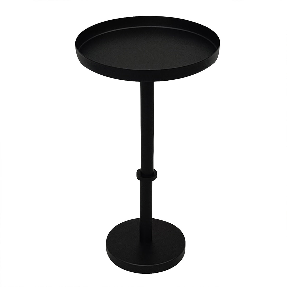 Ara 12 Inch Side End Table, Vintage Sleek Pillar Base, Round Tray Top, Matte Black Black Iron