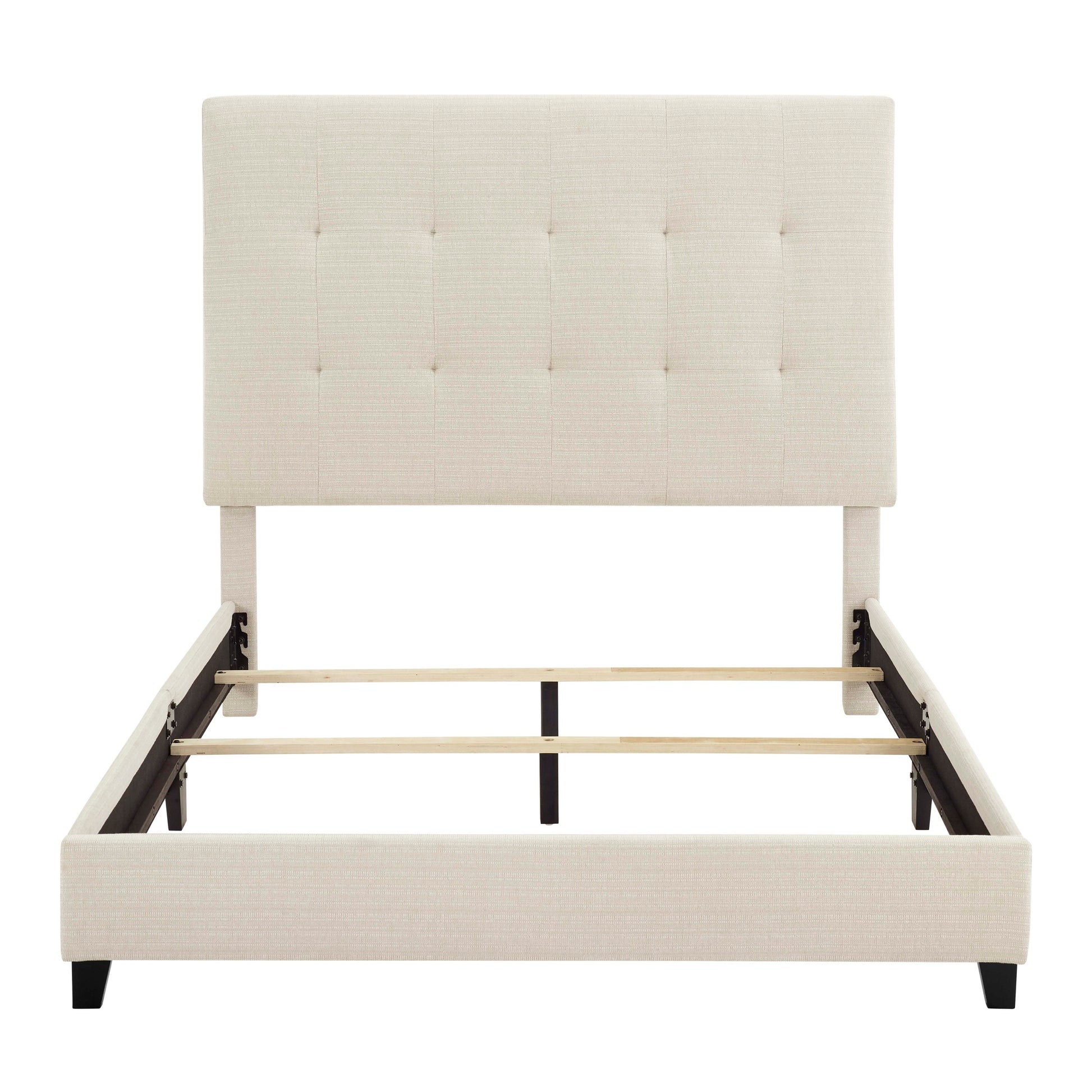 Queen Size Beige Tufted Upholstered Platform Bed Box Spring Required Queen Beige Wood Bedroom Contemporary,Modern,Transitional Bed Frame Foam Polyester Polyester