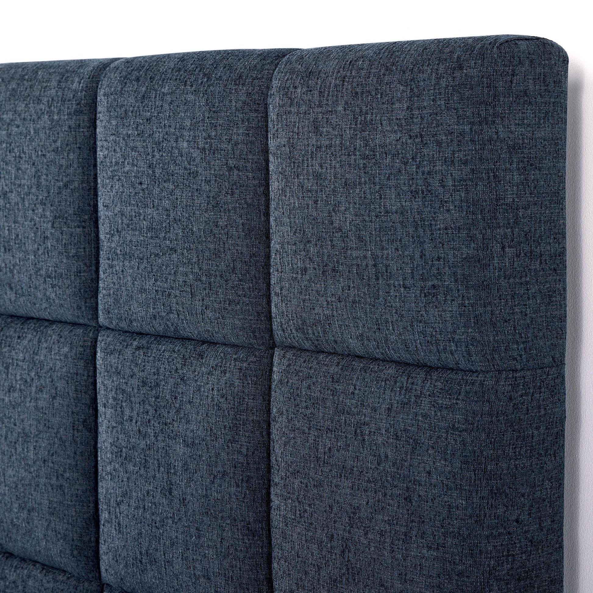 Queen Size Navy Blue Denim Squares Upholstered Platform Bed Box Spring Required Queen Blue Wood Bedroom Contemporary,Modern,Transitional Bed Frame Foam Polyester Polyester