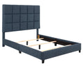 Queen Size Navy Blue Denim Squares Upholstered Platform Bed Box Spring Required Queen Blue Wood Bedroom Contemporary,Modern,Transitional Bed Frame Foam Polyester Polyester