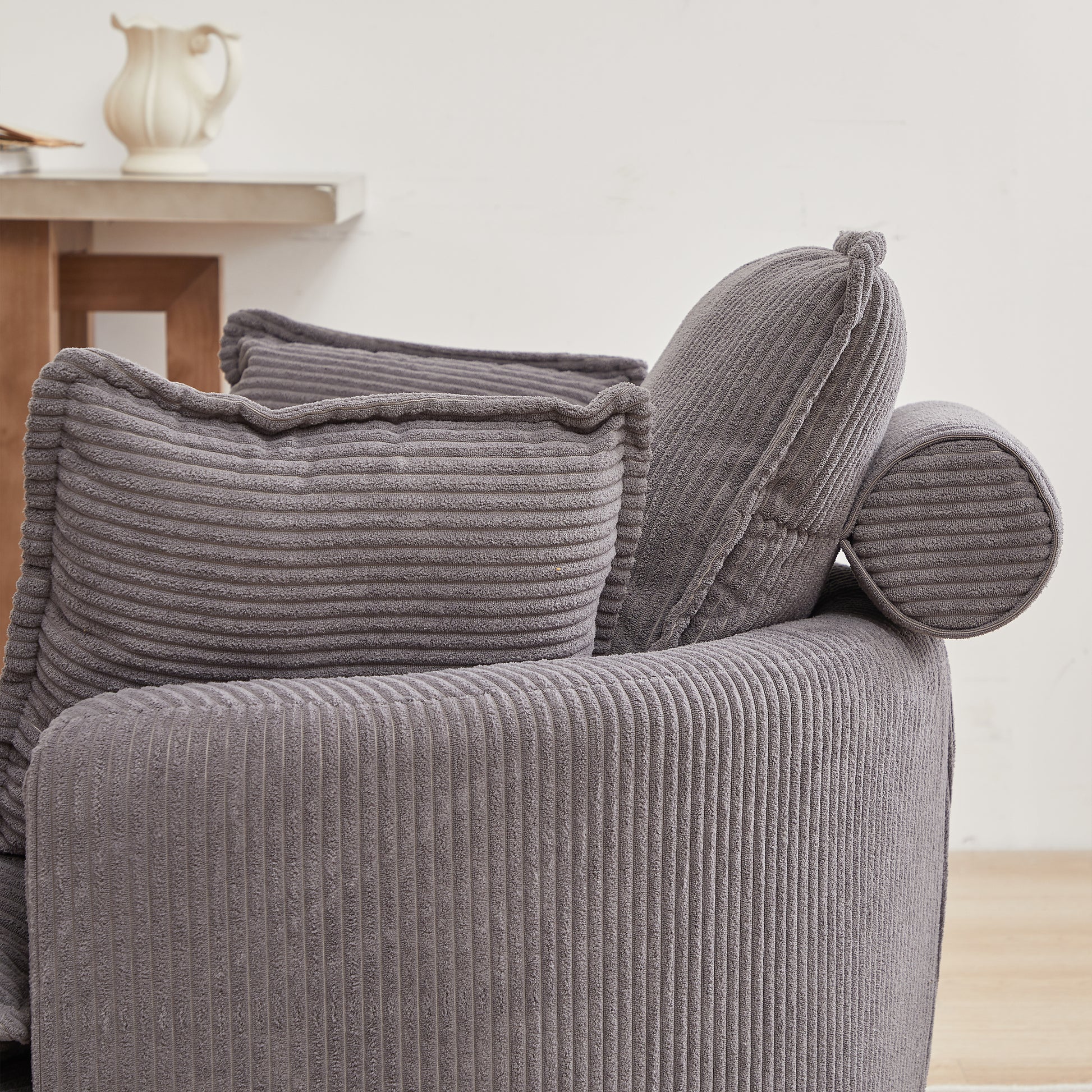 38"W Oversized Swivel Chair With Moon Storage Ottoman For Living Room, Modern Accent Round Loveseat Circle Swivel Barrel Chairs For Bedroom Cuddle Sofa Chair Lounger Armchair, 4 Pillows,Corduroy Grey Foam Corduroy