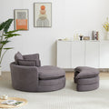 52' Swivel Accent Barrel Modern Grey Sofa Lounge Club Big Round Chair With Storage Ottoman Chenille Fabric For Living Room Hotel With 4 Pillows Grey Foam Chenille