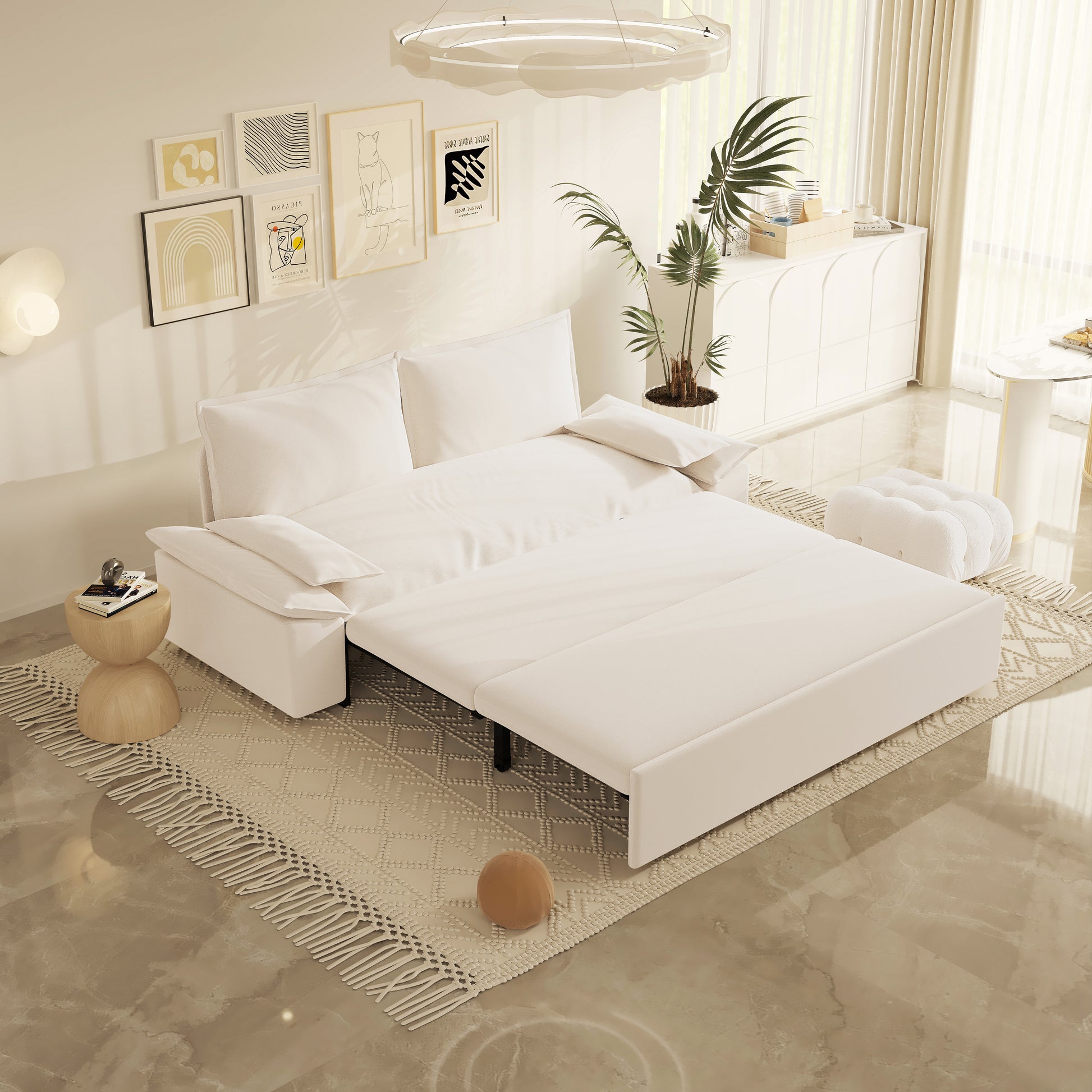 70.1" Queen Pull Out Sofa Bed, 3 In 1 Convertible Sleeper Sofa With 2 Soft Pillows,Multi Functional Velvet Loveseat Bed,Beige Old Sku:W1885134131 Beige Velvet 2 Seat