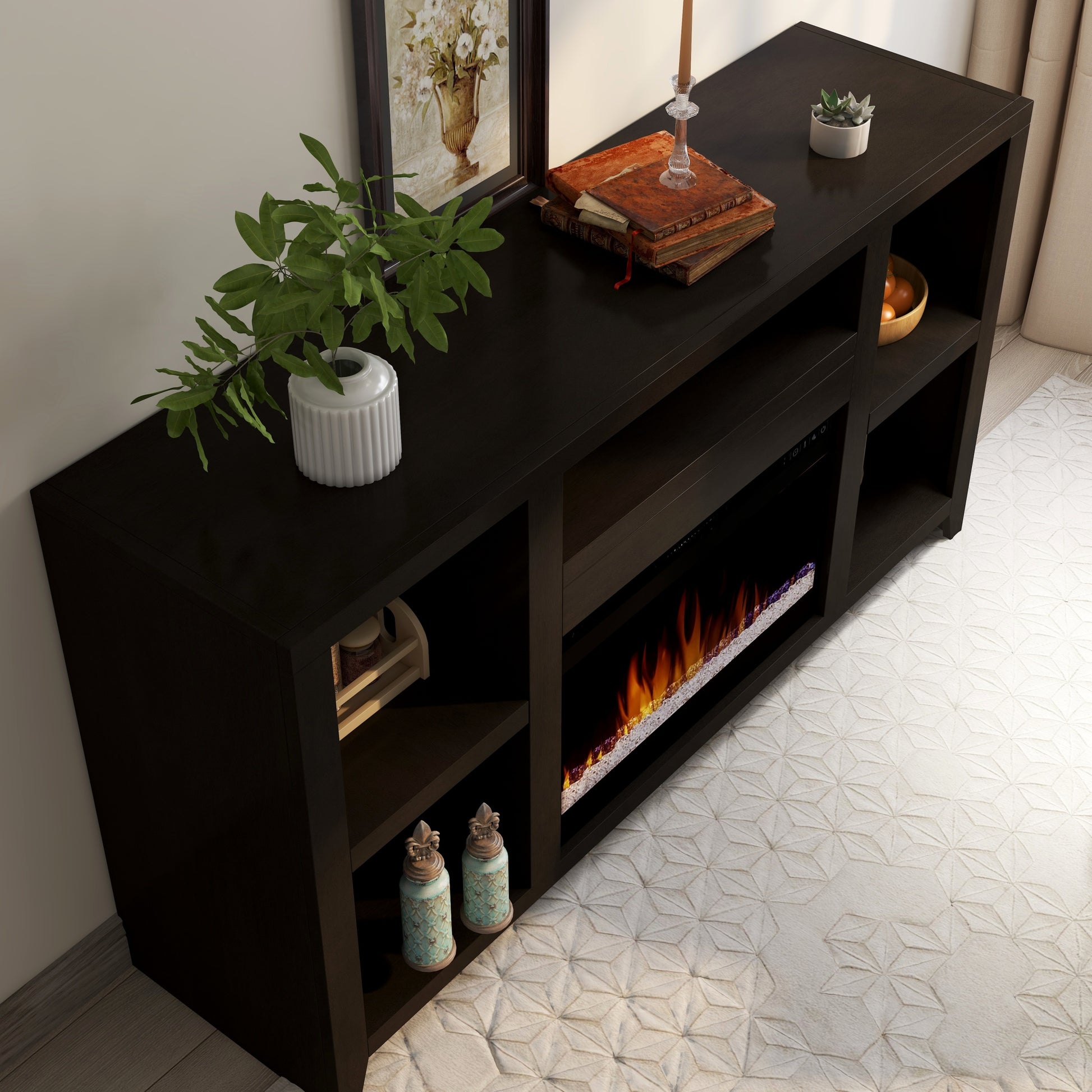 Urban Loft 62 Inch Electric Fireplace Tv Console For Tvs Up To 70 Inches, Minimal Assembly, Mocha Finish Electric Espresso Primary Living Space Poplar Yes Insert Electric Up To 40 No Brown 400 Vent Free Contemporary,Modern Wood