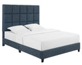 Queen Size Navy Blue Denim Squares Upholstered Platform Bed Box Spring Required Queen Blue Wood Bedroom Contemporary,Modern,Transitional Bed Frame Foam Polyester Polyester