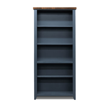 Nantucket 72 Inch High 5 Shelf Bookcase, No Assembly Required, Blue Denim And Whiskey Finish 5 Blue Standard Horizontal Office Closed Back Wood Coastal,Farmhouse Poplar Wood