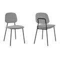 Metal Dining Chair With Velvet Upholstery, Set Of 2, Black And Gray Black Gray Fabric Metal
