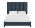 Queen Size Navy Blue Denim Squares Upholstered Platform Bed Box Spring Required Queen Blue Wood Bedroom Contemporary,Modern,Transitional Bed Frame Foam Polyester Polyester