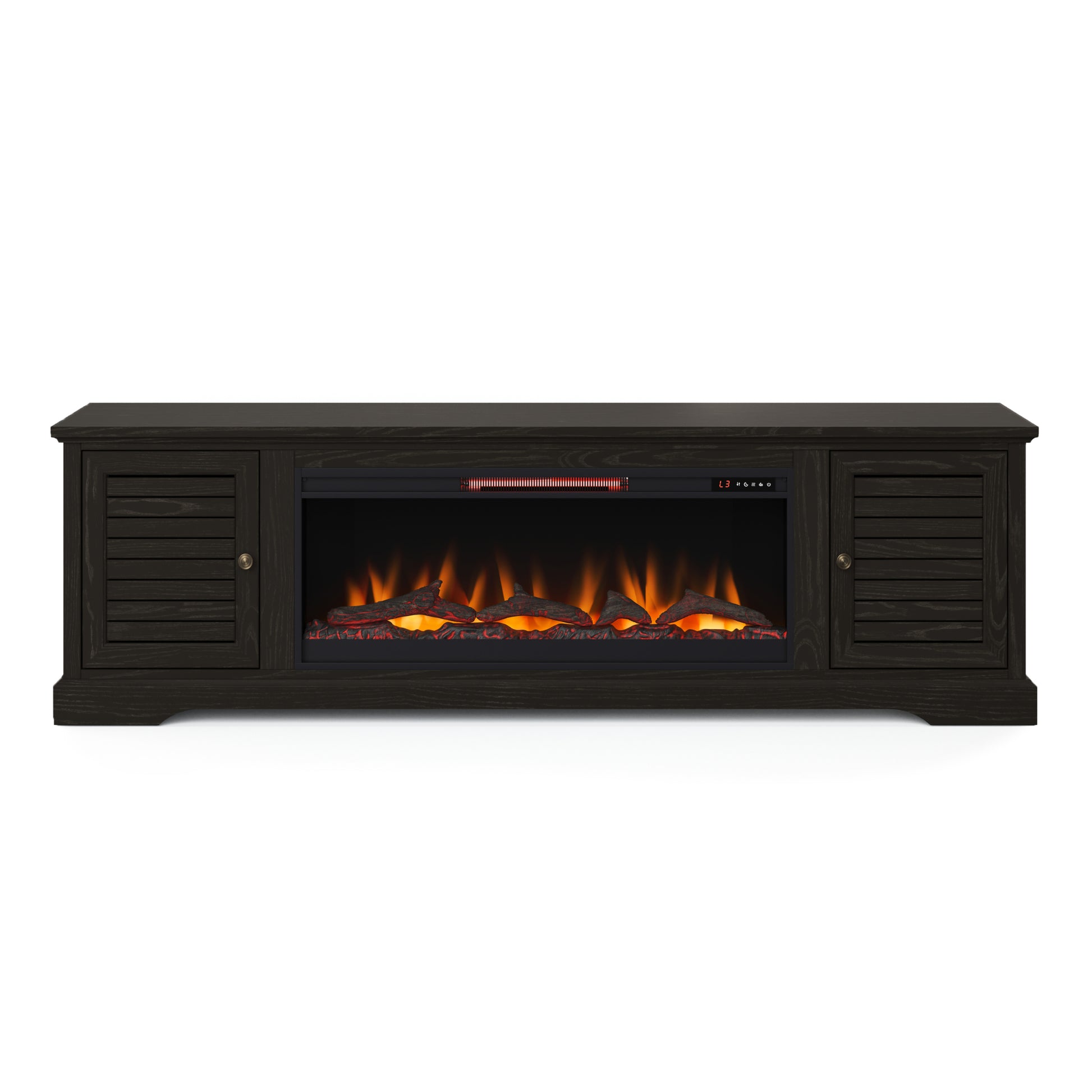 Topanga 83 Inch Electric Fireplace Tv Console For Tvs Up To 95 Inches, Minimal Assembly, C Finish 41 50 Electric No Black 400 Vent Free Primary Living Space Coastal,Rustic,Transitional Oak Yes Insert Wood Electric