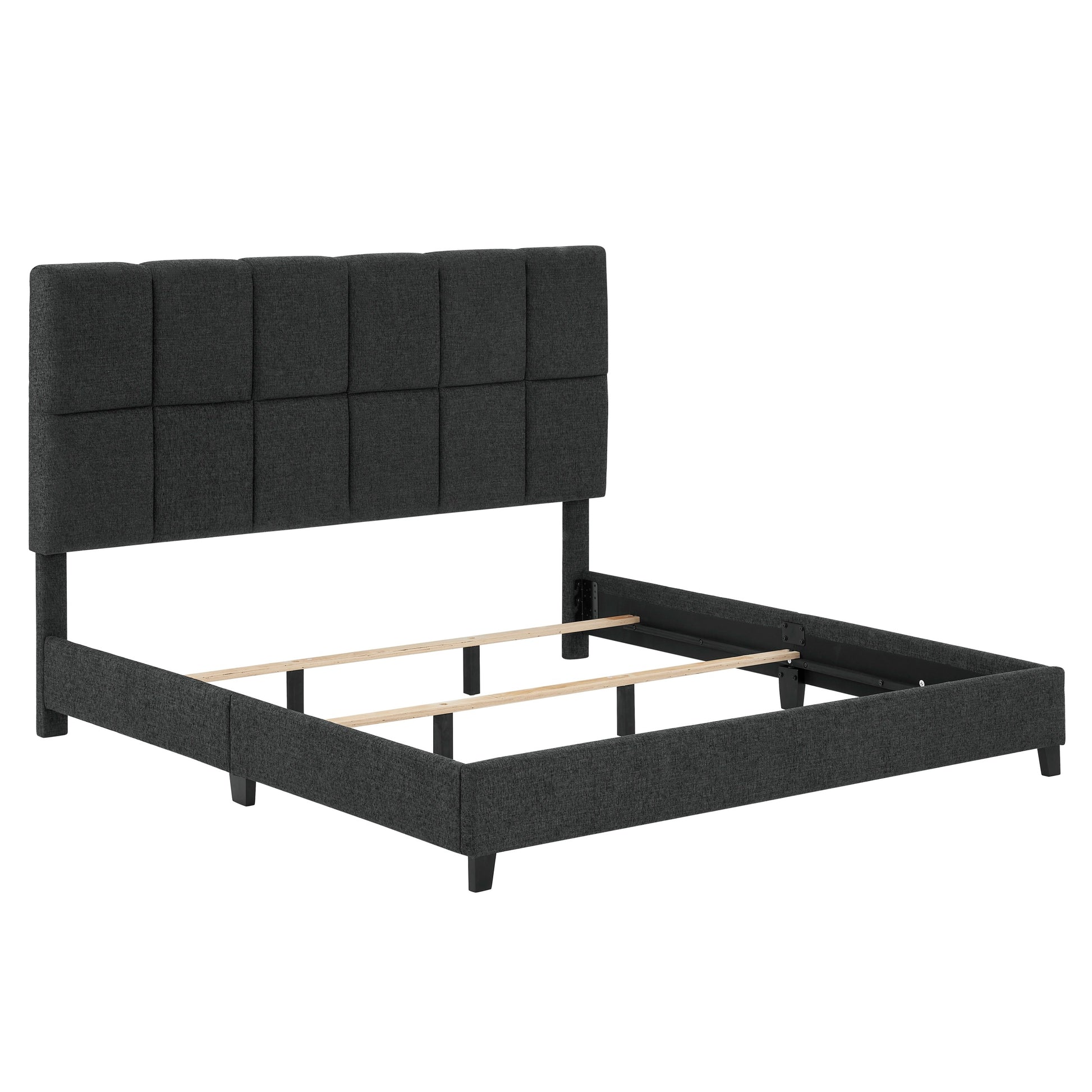 King Size Grey Squares Upholstered Platform Bed Box Spring Required King Grey Wood Bedroom Contemporary,Modern,Transitional Bed Frame Foam Polyester Polyester