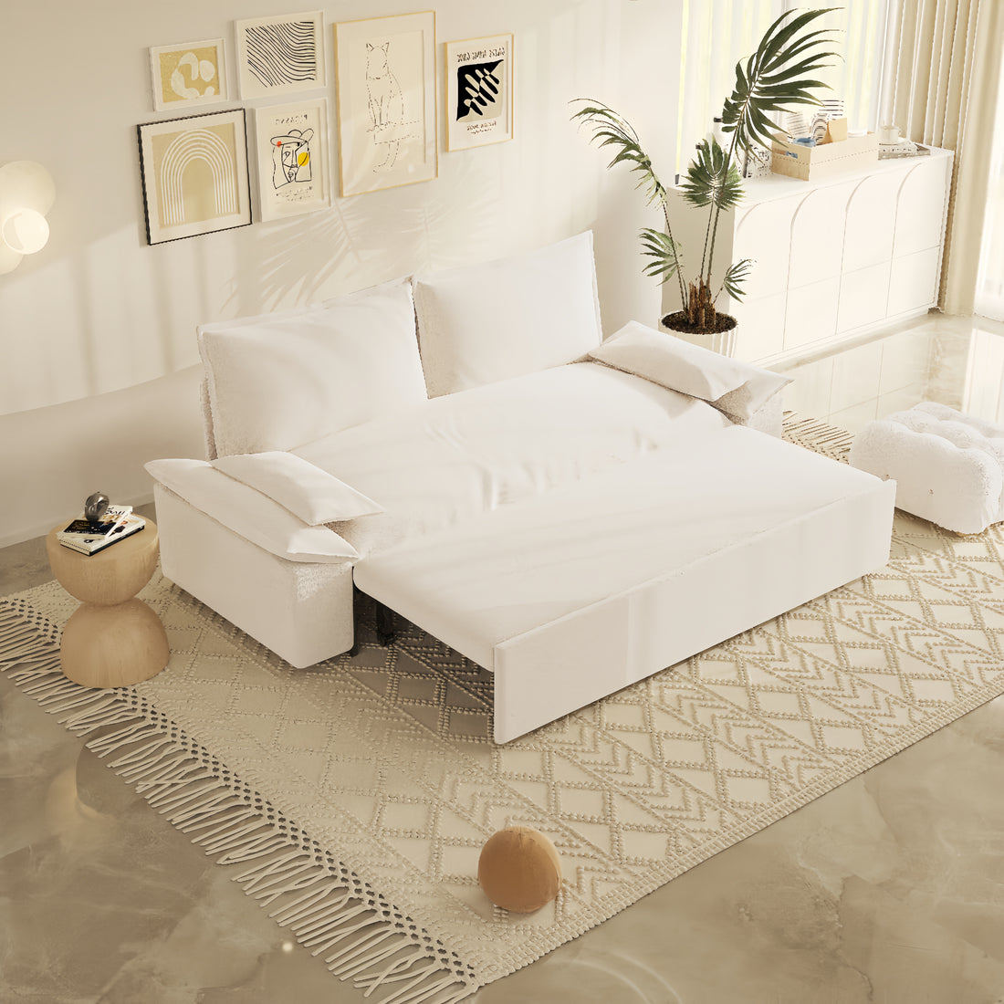 70.1" Queen Pull Out Sofa Bed, 3 In 1 Convertible Sleeper Sofa With 2 Soft Pillows,Multi Functional Velvet Loveseat Bed,Beige Old Sku:W1885134131 Beige Velvet 2 Seat