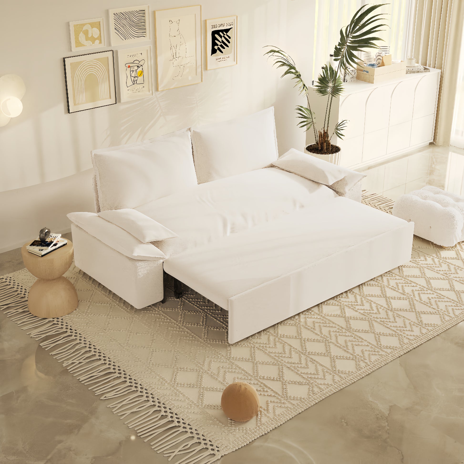 70.1" Queen Pull Out Sofa Bed, 3 In 1 Convertible Sleeper Sofa With 2 Soft Pillows,Multi Functional Velvet Loveseat Bed,Beige Old Sku:W1885134131 Beige Velvet 2 Seat