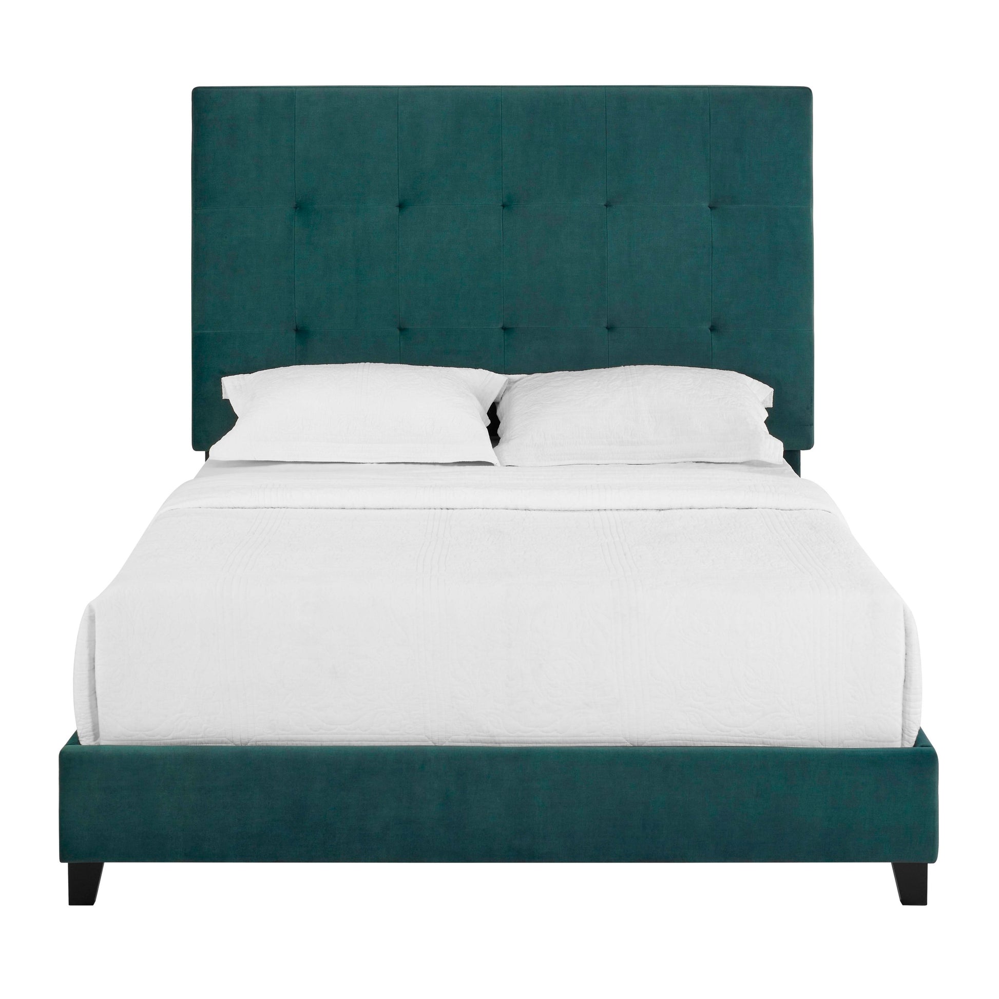 Queen Size Green Velvet Tufted Upholstered Platform Bed Box Spring Required Queen Green Wood Bedroom Contemporary,Modern,Transitional Bed Frame Foam Velvet Polyester