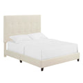 Queen Size Beige Tufted Upholstered Platform Bed Box Spring Required Queen Beige Wood Bedroom Contemporary,Modern,Transitional Bed Frame Foam Polyester Polyester